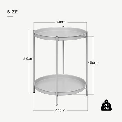 WOLTU Round Coffee Table with Storage Space 2 Removable Trays Metal Sofa Table for Living Room Modern Bedside Table for Bedroom