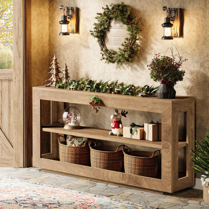Console Béatrice — finition marron, bois, métal, rangement intégré