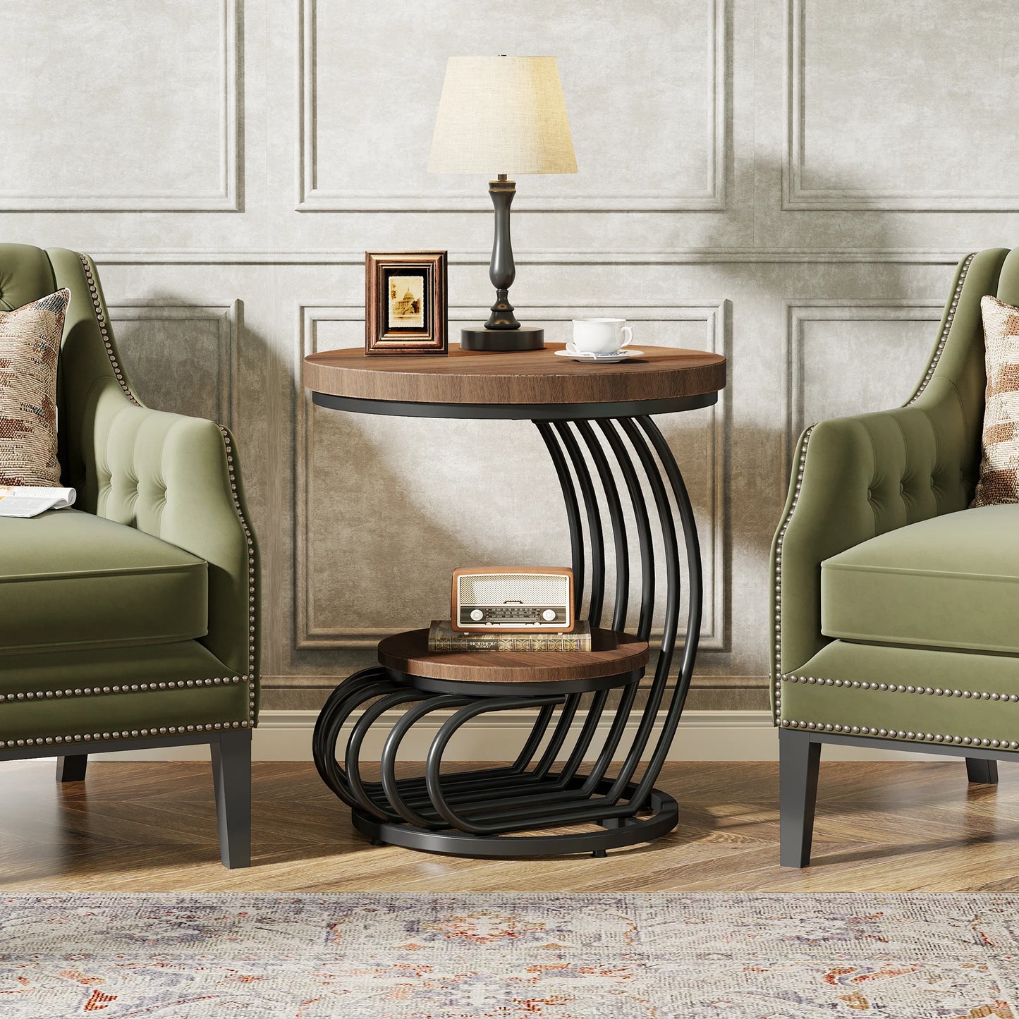 Table d'appoint Pénélope — finition dorée, marbre, design contemporain, rangement intégré