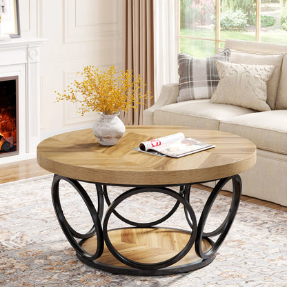 Table basse Marc — bois, style industriel, rangement intégré, 2 niveaux