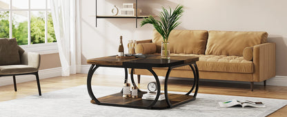 Table basse Mélanie — bois, métal, rangement intégré, 2 niveaux