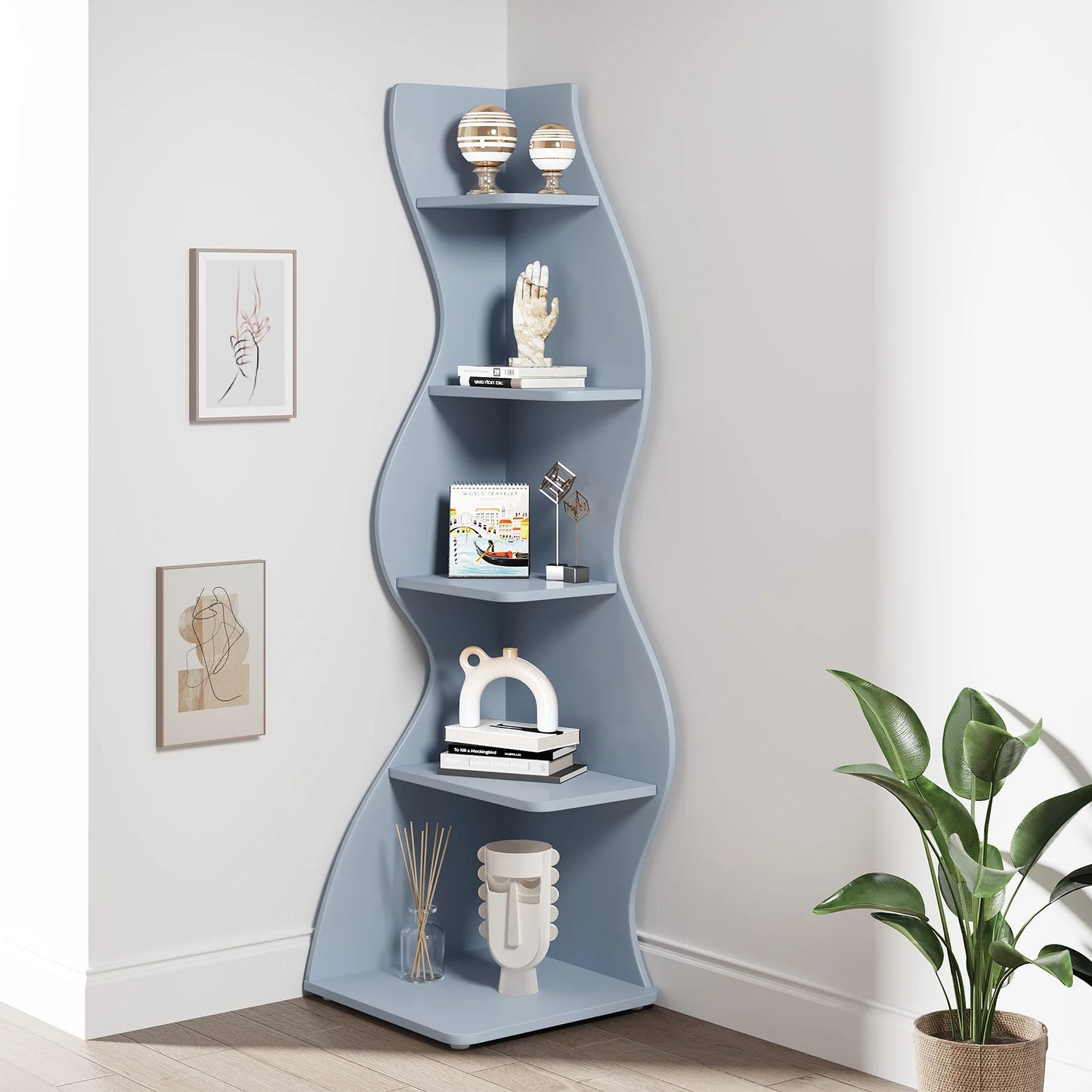 Bibliothèque Jules — design contemporain, rangement intégré, 5 niveaux, meuble d'angle