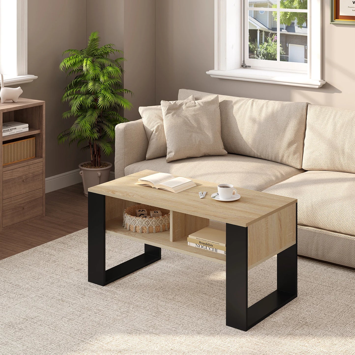 WOLTU Tea Coffee Table with Storage 2 Open Compartments Vintage Industrial Style Sofa Table Side Table for Living Room Bedroom