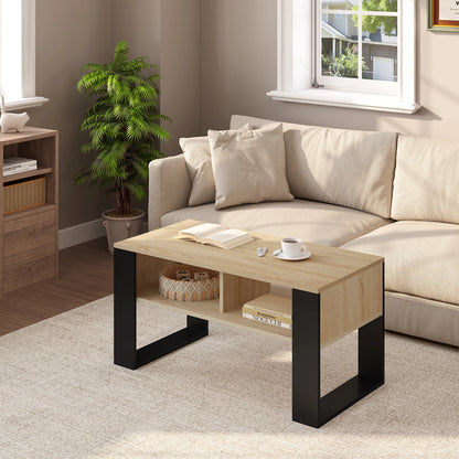 WOLTU Tea Coffee Table with Storage 2 Open Compartments Vintage Industrial Style Sofa Table Side Table for Living Room Bedroom