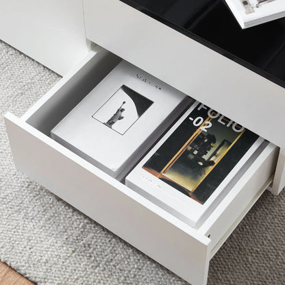 High Gloss Coffee Table, White Black Sofa Side Table with 4 Drawers, Rectangular Living Room Centre Table for Living Room Office