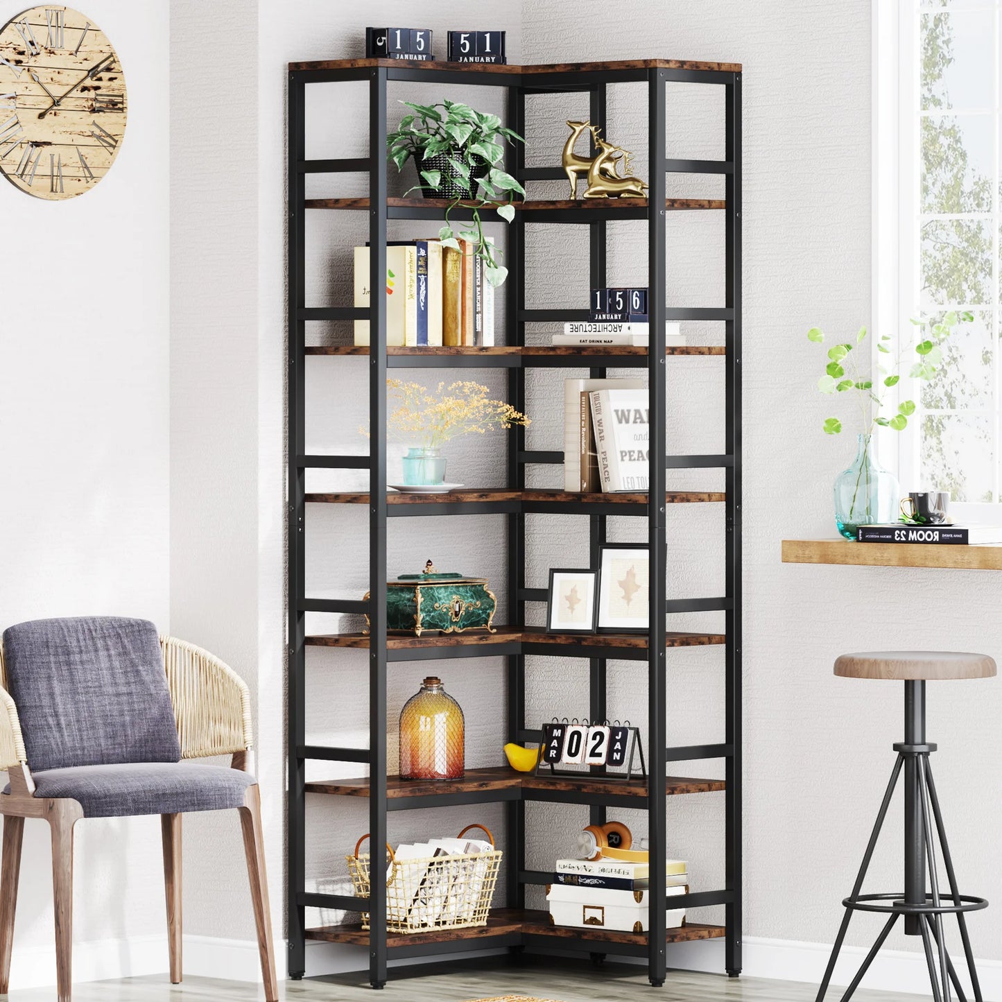 Bibliothèque Hadrien — métal, design contemporain, rangement intégré, 7 niveaux