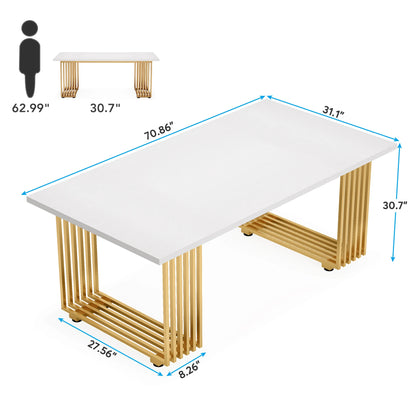 Table de salle à manger Louise — finition blanche, marbre, design contemporain, rectangulaire