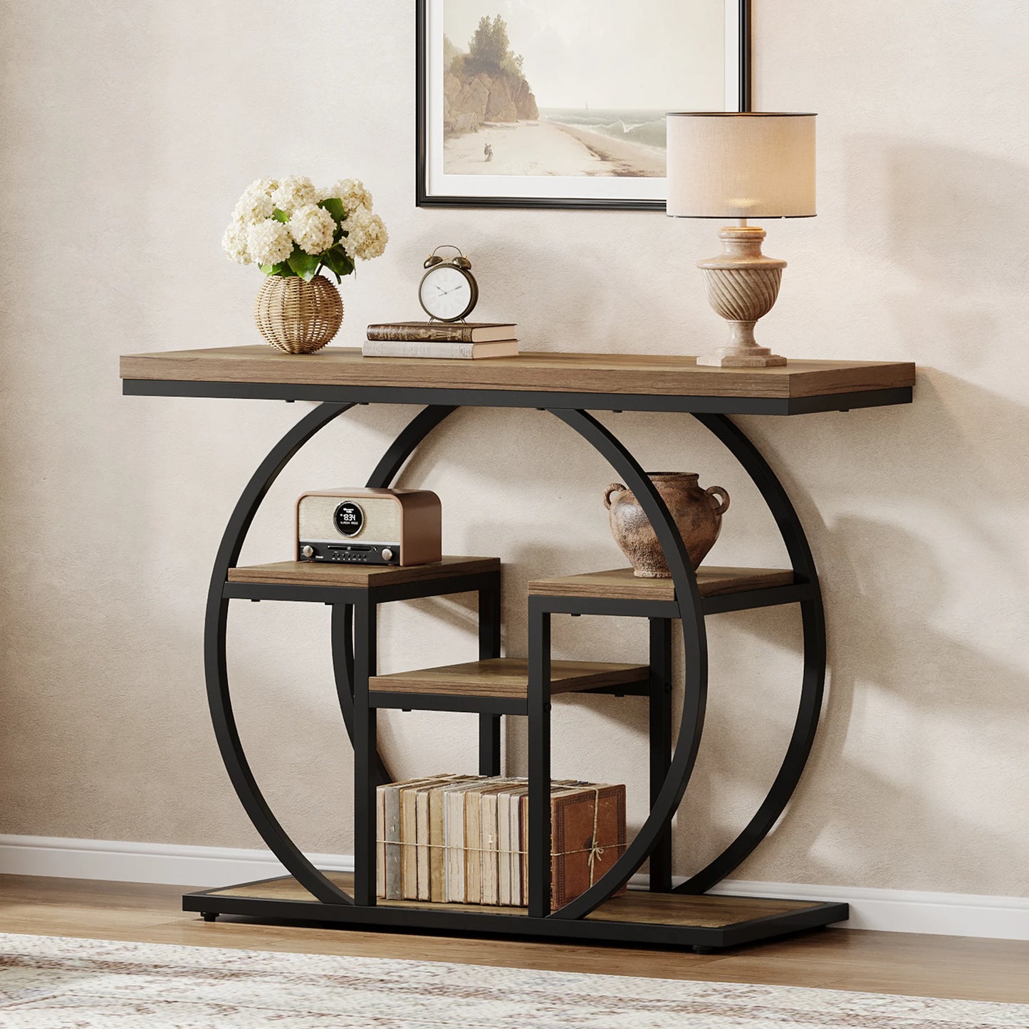 Table d'appoint Nathalie — bois, métal, style industriel, rangement intégré