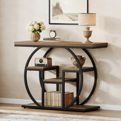 Table d'appoint Nathalie — bois, métal, style industriel, rangement intégré