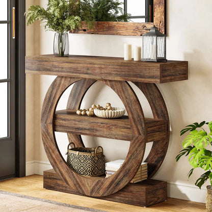 Console Franck — bois, métal, rangement intégré, 3 niveaux