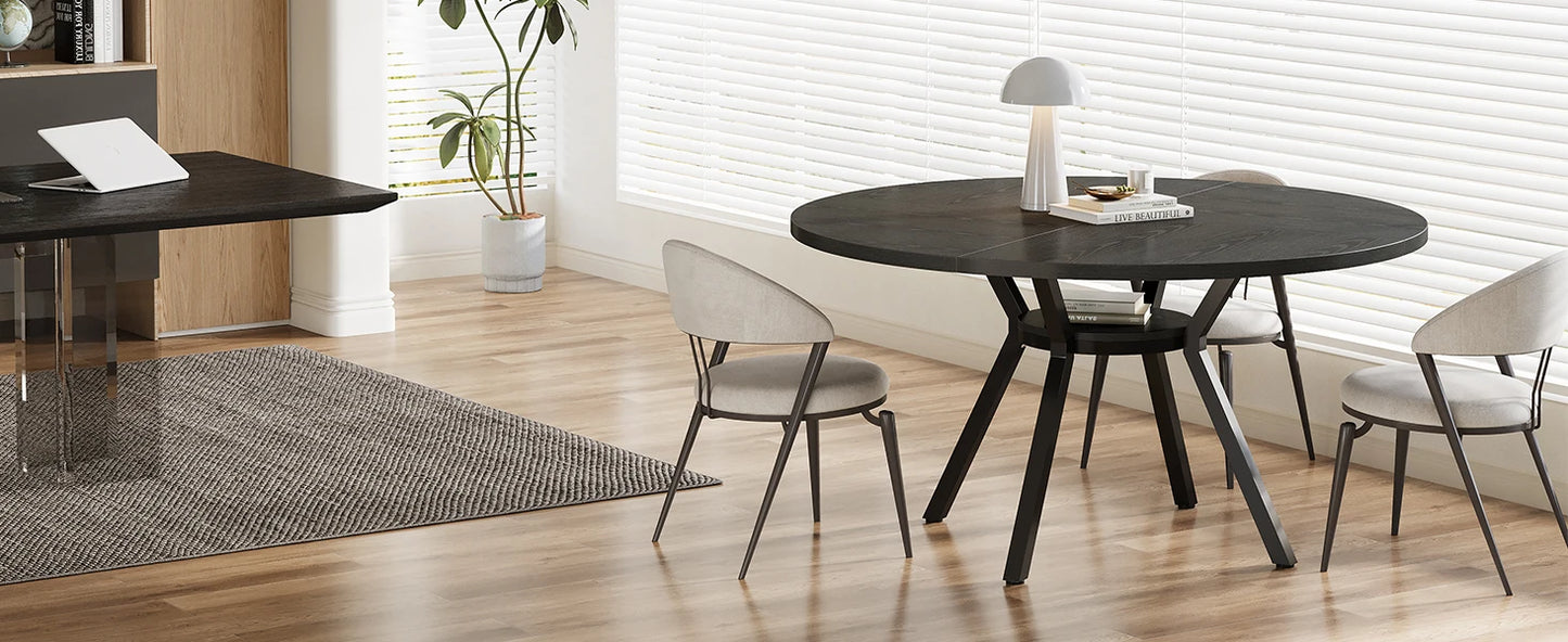 Table de salle à manger Jonathan — bois, métal, rangement intégré, ronde