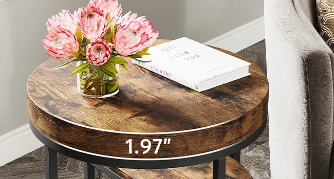 Table d'appoint Pauline — bois, style industriel, rangement intégré, ronde