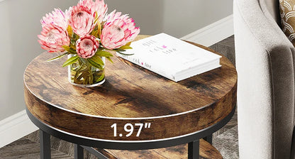 Table d'appoint Pauline — bois, style industriel, rangement intégré, ronde