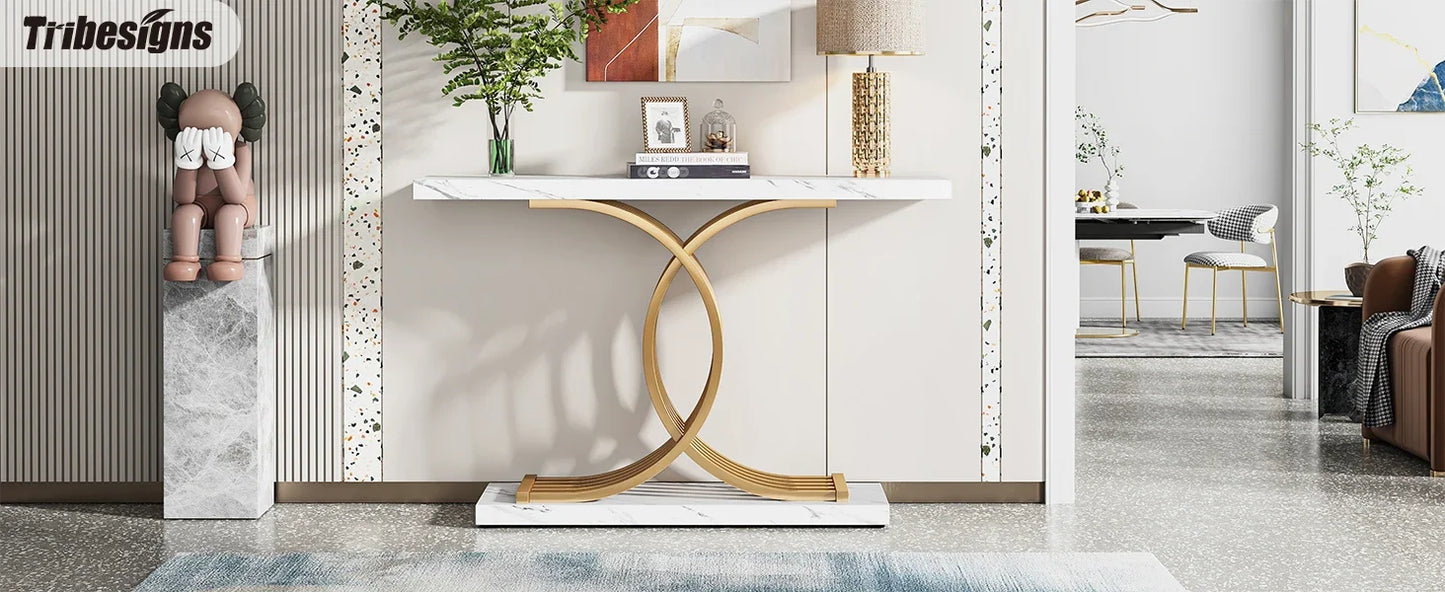 Console Axel — finition dorée, bois, marbre, métal