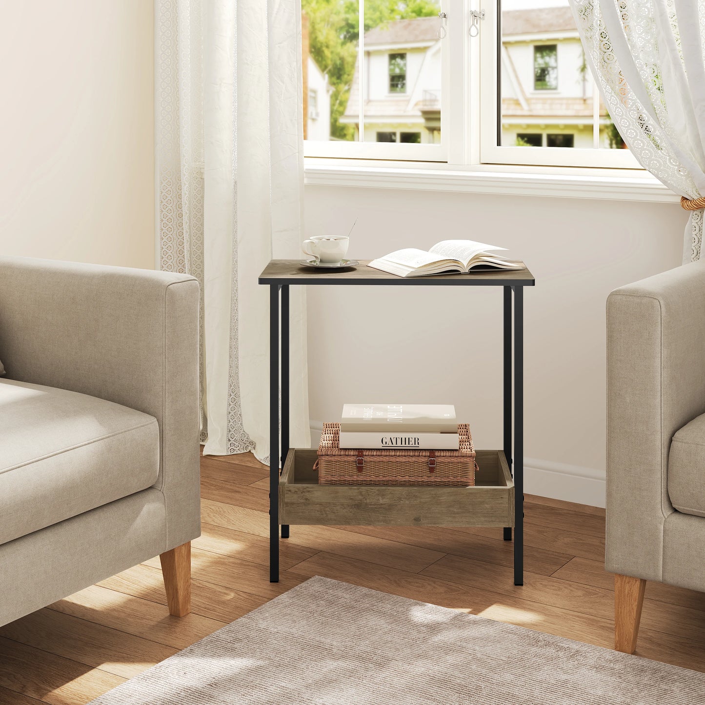 WOLTU Side Table Coffee Table with 2 Shelves Sofa Console Table with Storage Space for Living Room Living Room Cozy Corner
