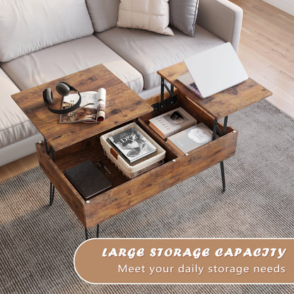 WOLTU Coffee Table Double Lifting Plate Sofa Table Height-Adjustable Pull-Out Living Room Table Separate Hidden Storage
