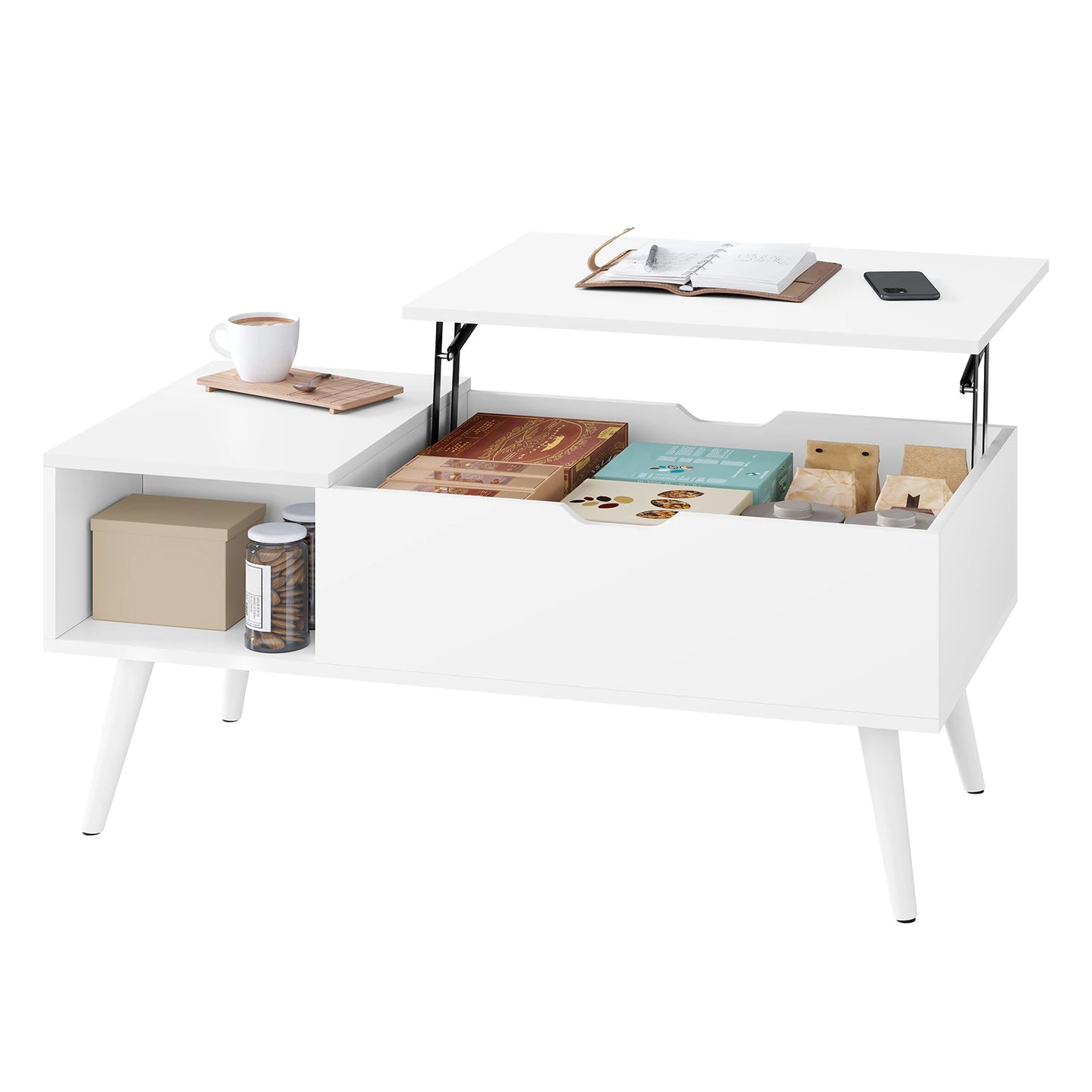 WOLTU Height-Adjustable Coffee Table with Hidden Storage Lifting Board Folding Table for Living Room Side and Sofa Table