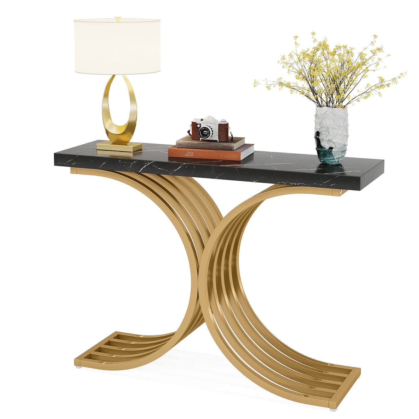 Console Axel — finition dorée, bois, marbre, métal