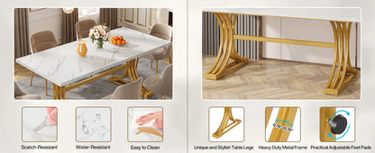Table de salle à manger Louise — finition blanche, marbre, design contemporain, rectangulaire