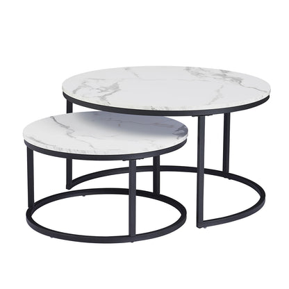 Table basse Luc — finition blanche, bois, marbre, métal