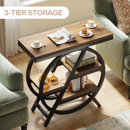 Table d'appoint André — bois, métal, rangement intégré, 3 niveaux