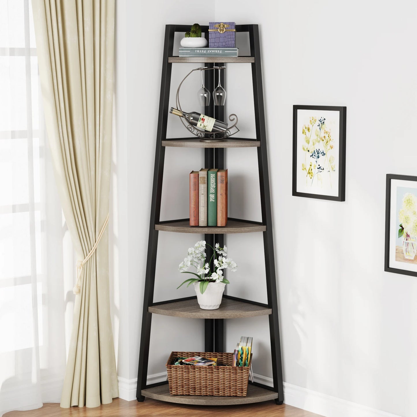 Bibliothèque Fabrice — bois, rangement intégré, meuble d'angle, étagères ouvertes
