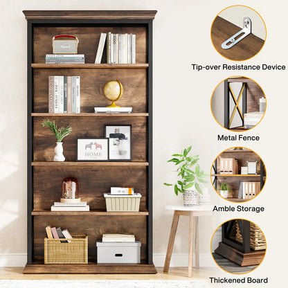 Bibliothèque Delphine — style industriel, rangement intégré, 6 niveaux, étagères ouvertes