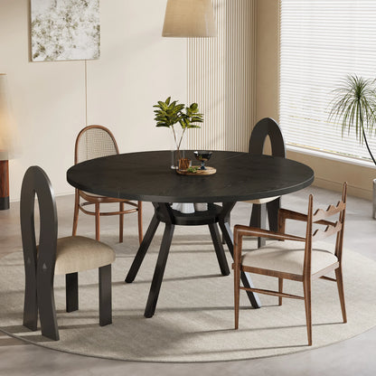 Table de salle à manger Jonathan — bois, métal, rangement intégré, ronde
