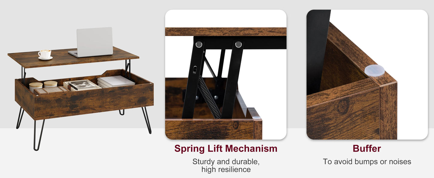 WOLTU Extendable Coffee Table Height-Adjustable Table Wooden Sofa Table with Hidden Storage Space Living Room Office Furniture