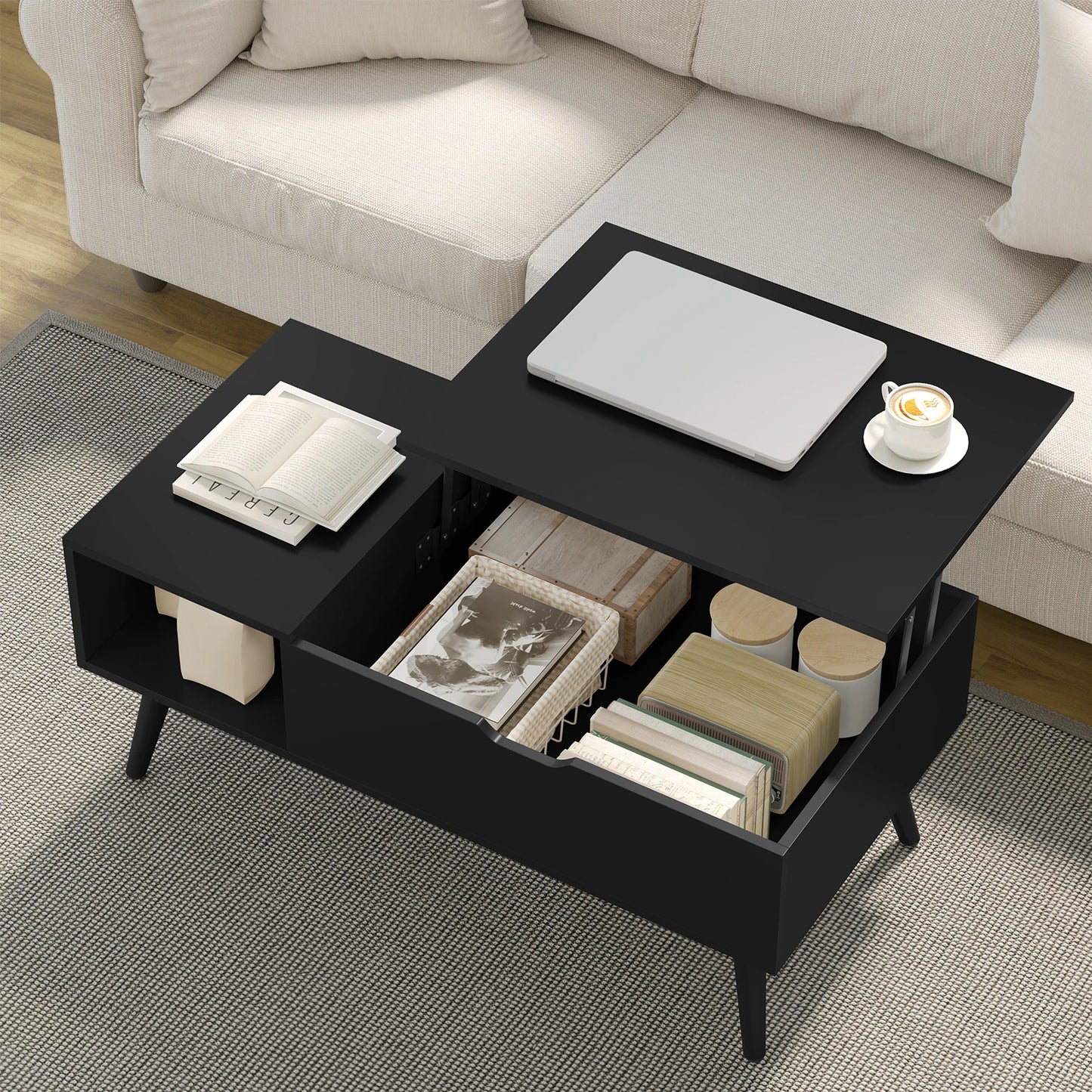 WOLTU Height-Adjustable Coffee Table with Hidden Storage Lifting Board Folding Table for Living Room Side and Sofa Table