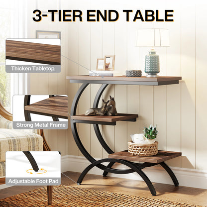 Table d'appoint Tanguy — bois, style industriel, rangement intégré, 3 niveaux