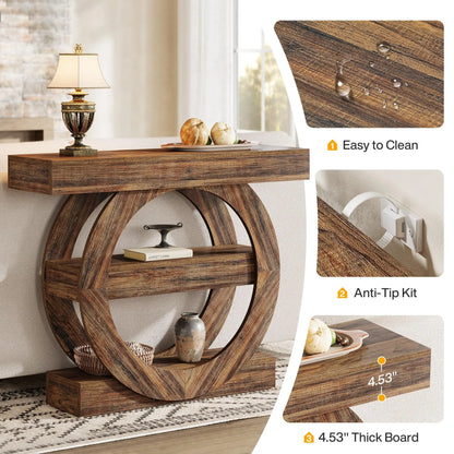 Console Franck — bois, métal, rangement intégré, 3 niveaux