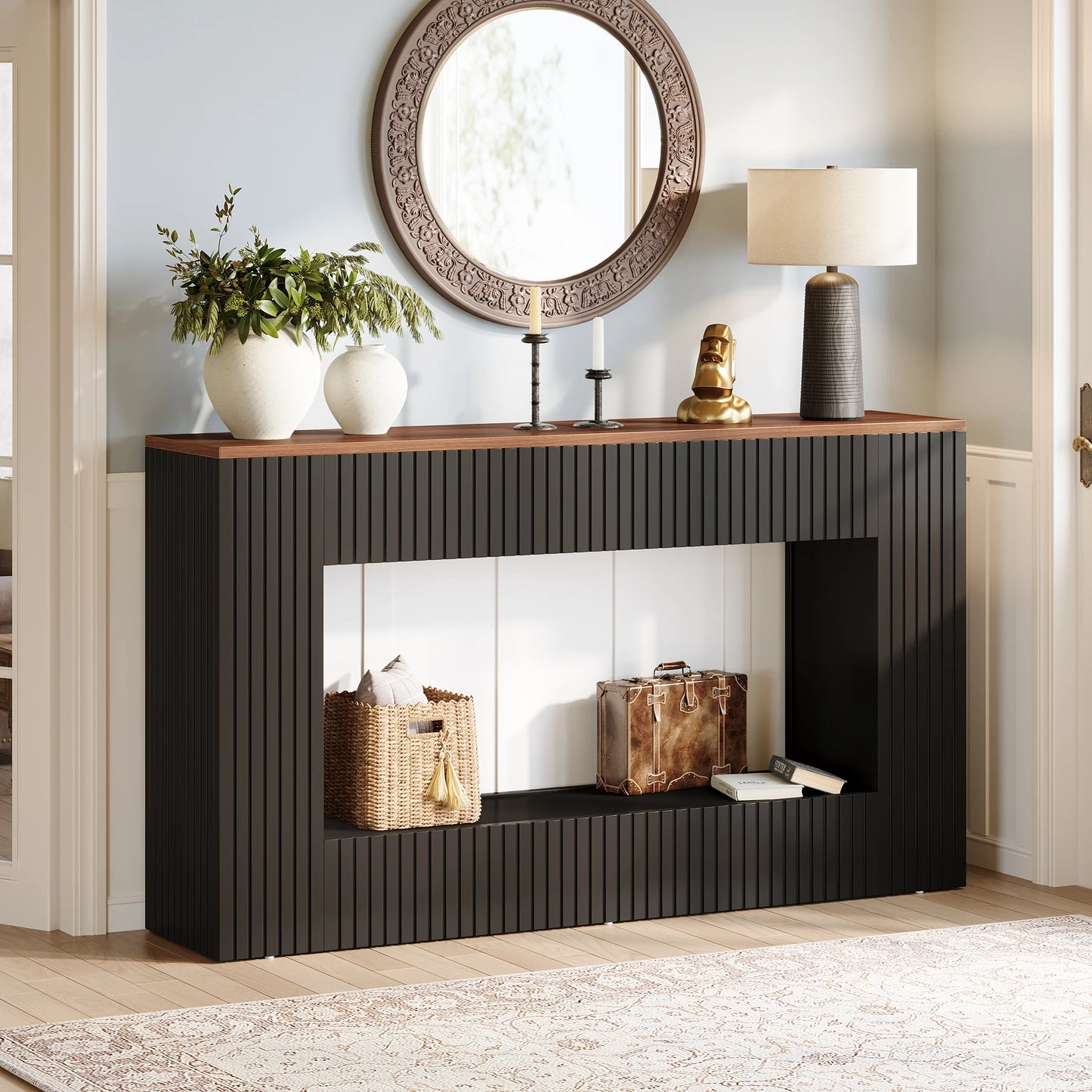Console Damien — finition noir, bois, design contemporain, rangement intégré