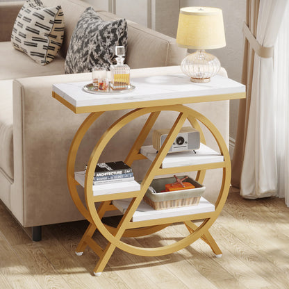 Table d'appoint André — bois, métal, rangement intégré, 3 niveaux