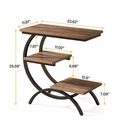 Table d'appoint Tanguy — bois, style industriel, rangement intégré, 3 niveaux