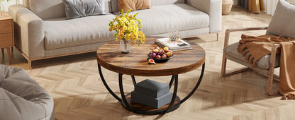 Table basse Marc — bois, style industriel, rangement intégré, 2 niveaux