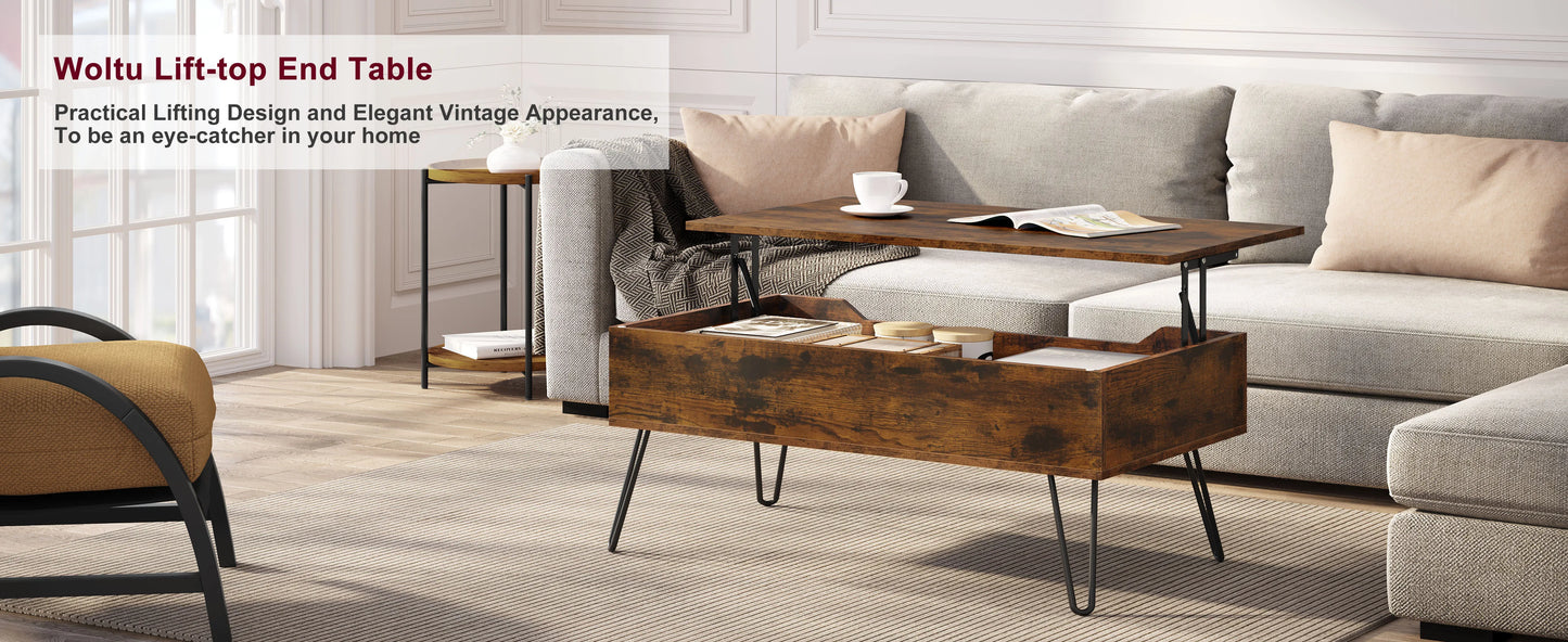 WOLTU Extendable Coffee Table Height-Adjustable Table Wooden Sofa Table with Hidden Storage Space Living Room Office Furniture