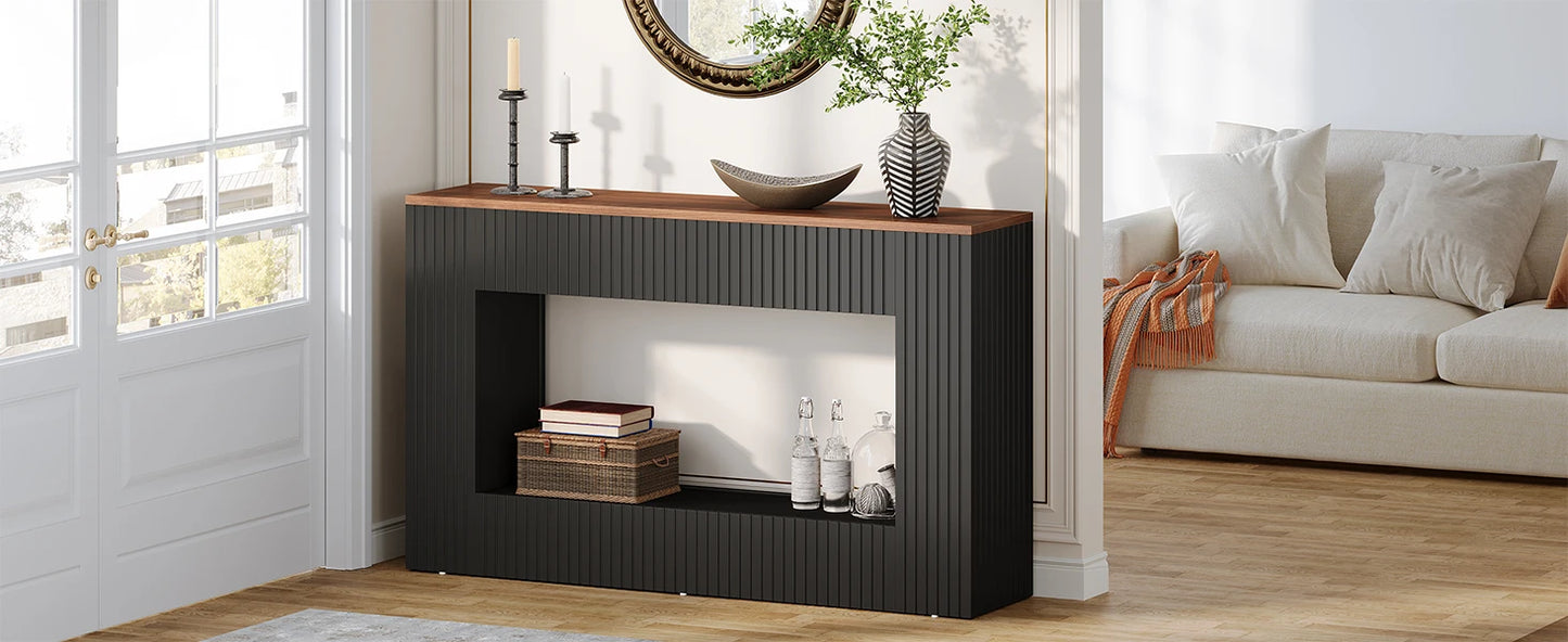 Console Damien — finition noir, bois, design contemporain, rangement intégré