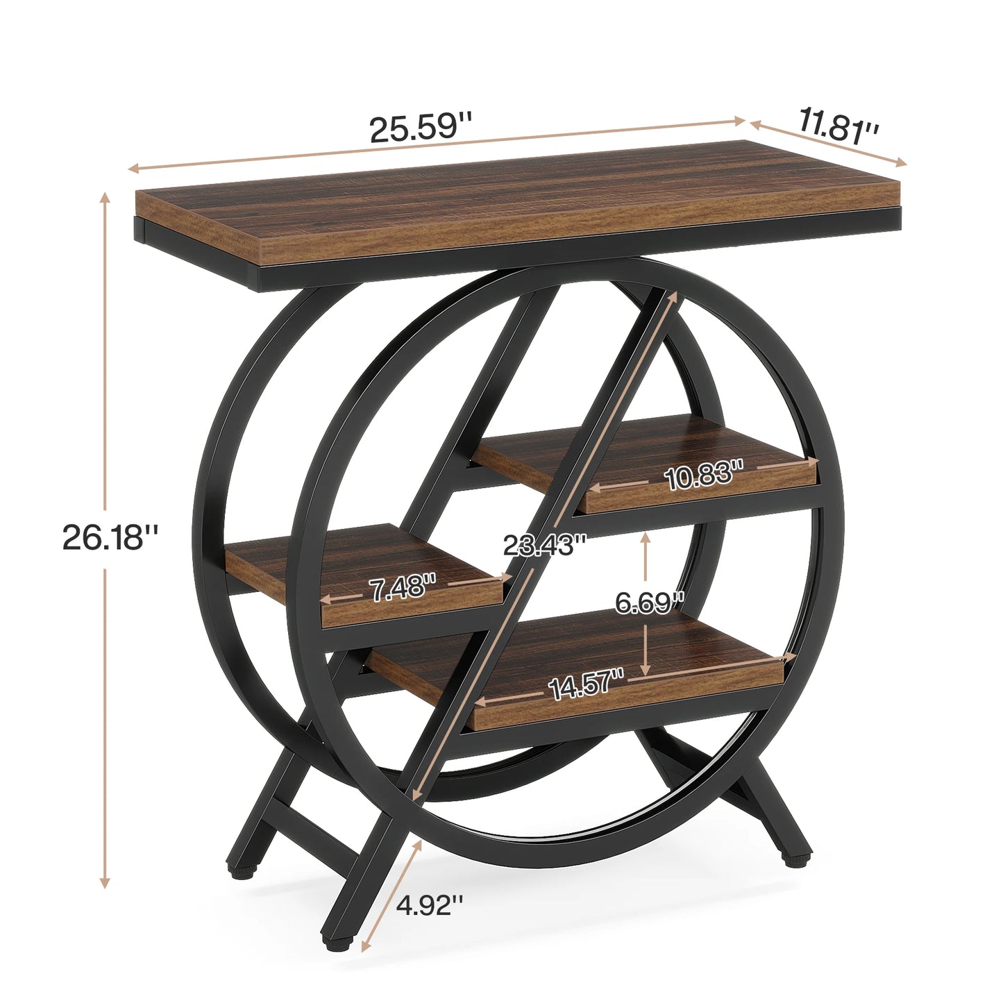 Table d'appoint André — bois, métal, rangement intégré, 3 niveaux