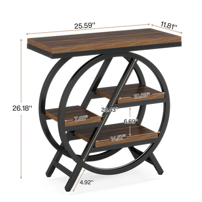 Table d'appoint André — bois, métal, rangement intégré, 3 niveaux