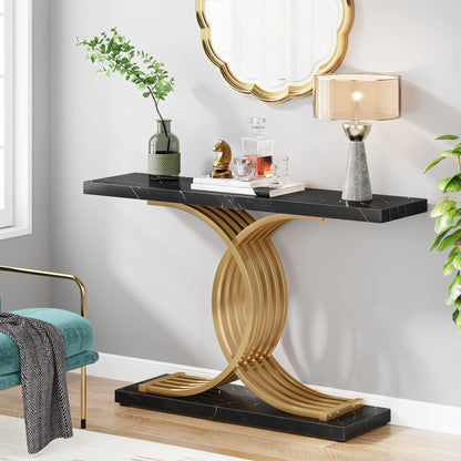 Console Axel — finition dorée, bois, marbre, métal
