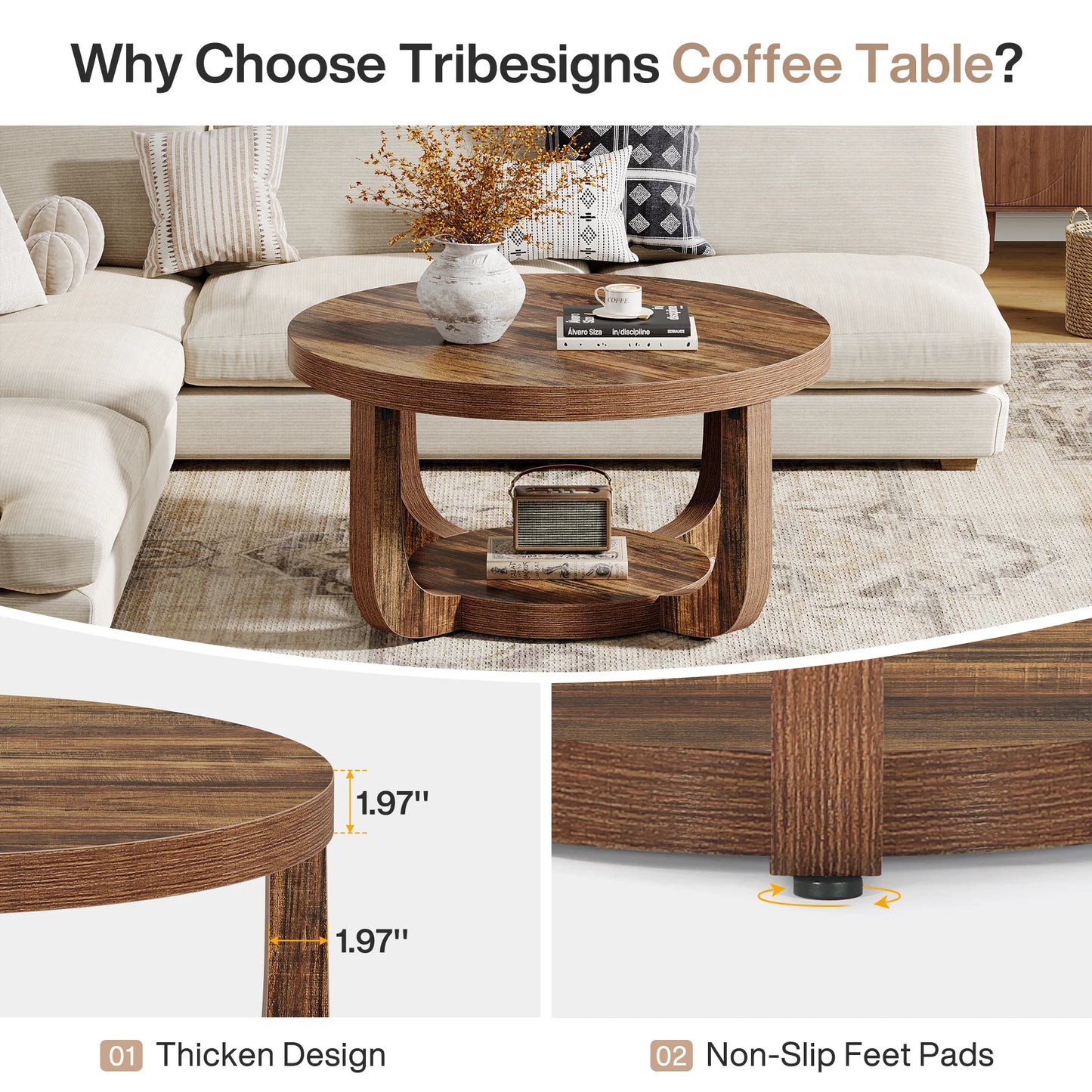 Table basse Chloé — bois, design contemporain, rangement intégré, 2 niveaux