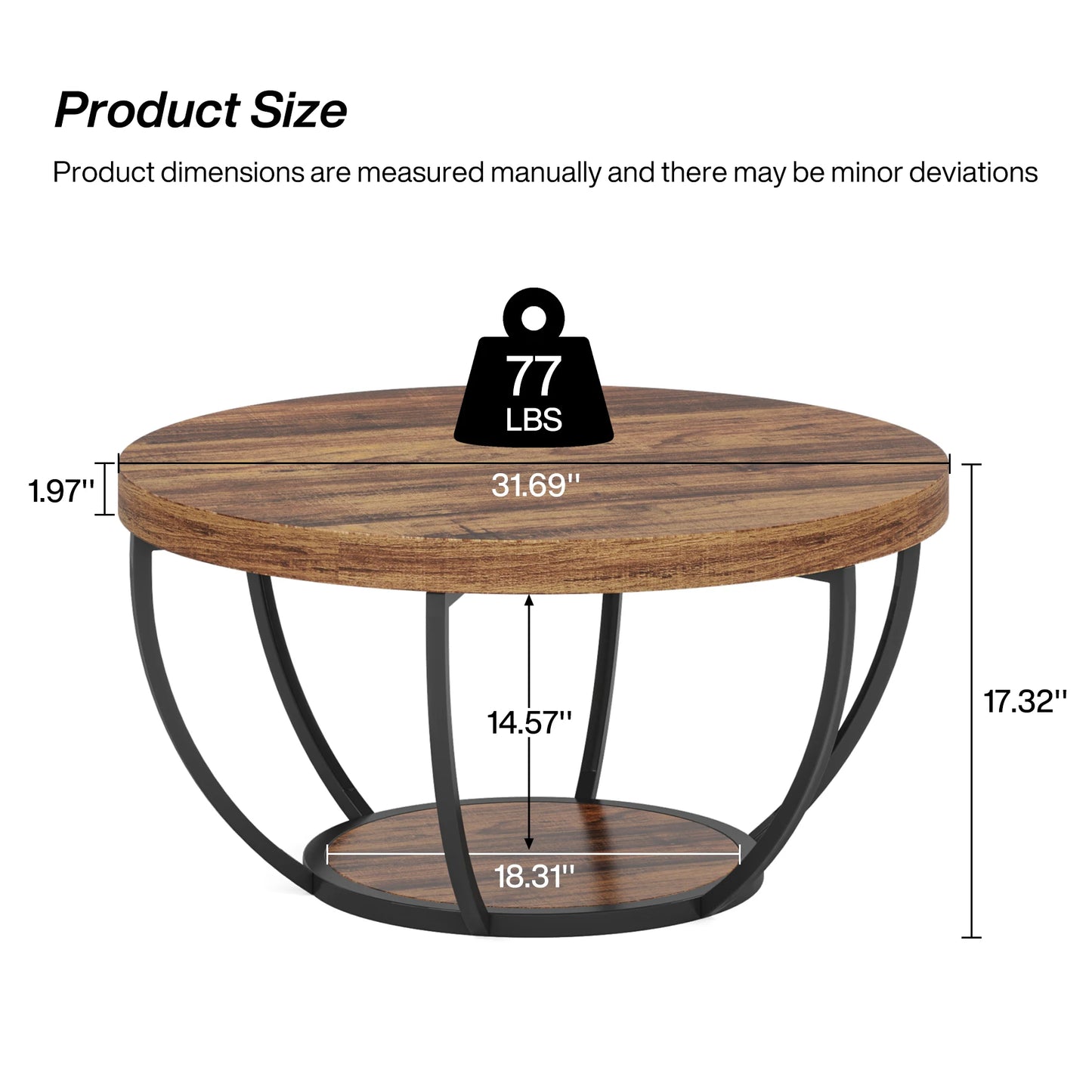 Table basse Marc — bois, style industriel, rangement intégré, 2 niveaux