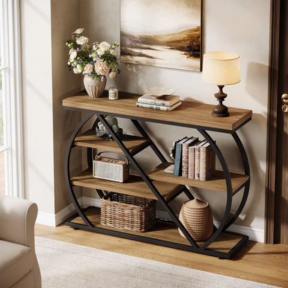 Console Antoine — bois, style rustique, rangement intégré, étagères ouvertes