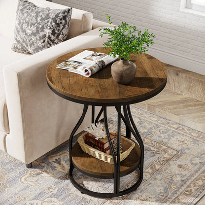 Table d'appoint Agnès — design contemporain, rangement intégré, 2 niveaux, ronde