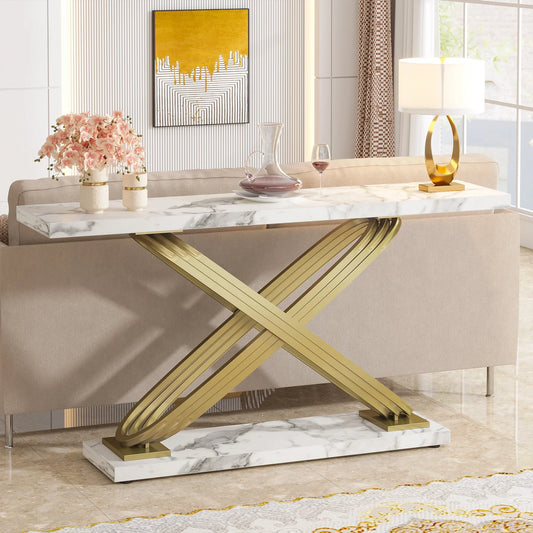 Console Yves — finition dorée, marbre, design contemporain, rectangulaire
