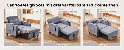3-in-1 Sofa Bed with USB and Type-C, Adjustable Backrest TV Chair with Drink Holder and Armrest for Small Room Apartments