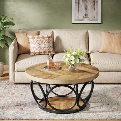 Table basse Marc — bois, style industriel, rangement intégré, 2 niveaux