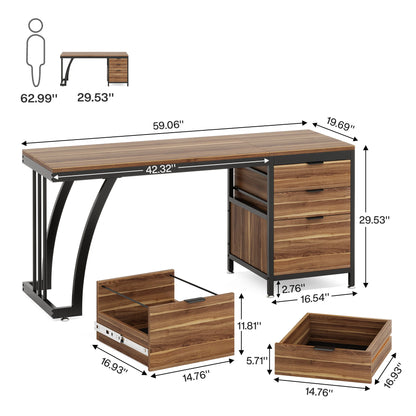 Bureau Gilles — style industriel, rangement intégré, avec tiroirs