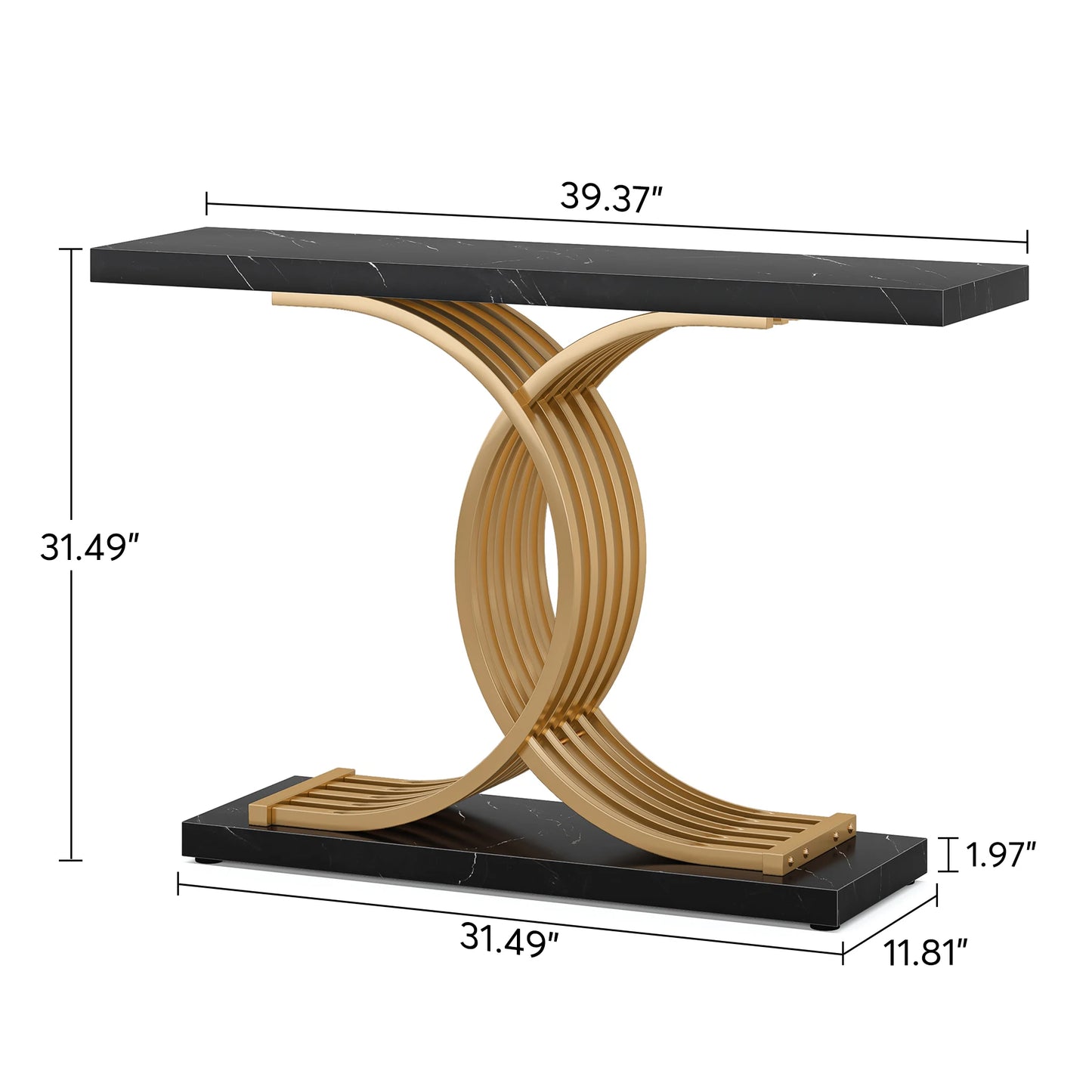 Console Axel — finition dorée, bois, marbre, métal